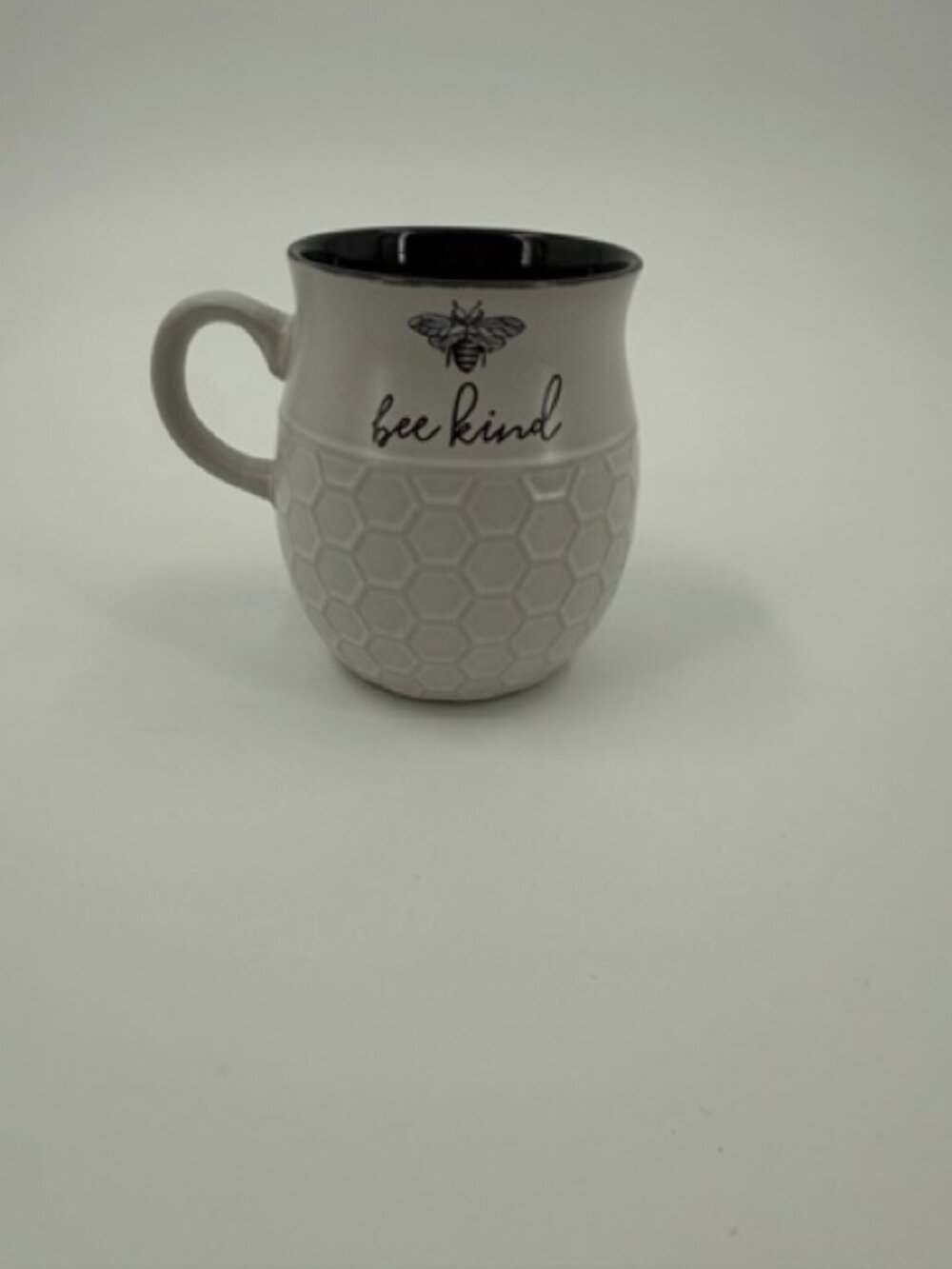 Bee Kind Coffee Mug 16 oz Honeycomb Texture White Black Bumble Bee Ceramic Cup